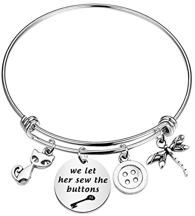 KEYCHIN Horror- und Fantasy-Film-inspiriertes Geschenk, Coraline-Armband, Coraline-Fans, Geschenk We Let Her Sew The Buttons-Armband (Nähen Sie die Knöpfe), 6.5 Cm, Metall, Edelstahl