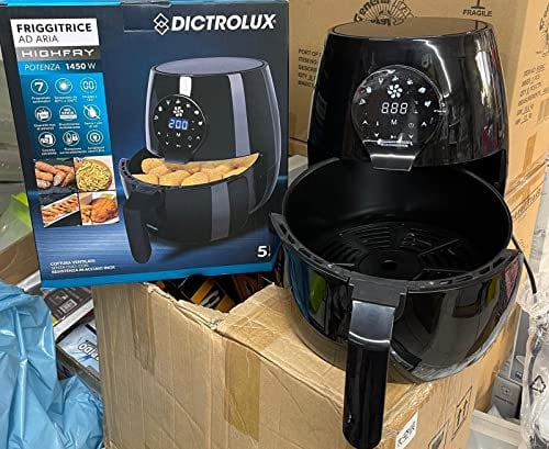 Friggitrice ad aria calda 5 litri digitale nera 200gradi 7 Programmi 1450W Dictrolux
