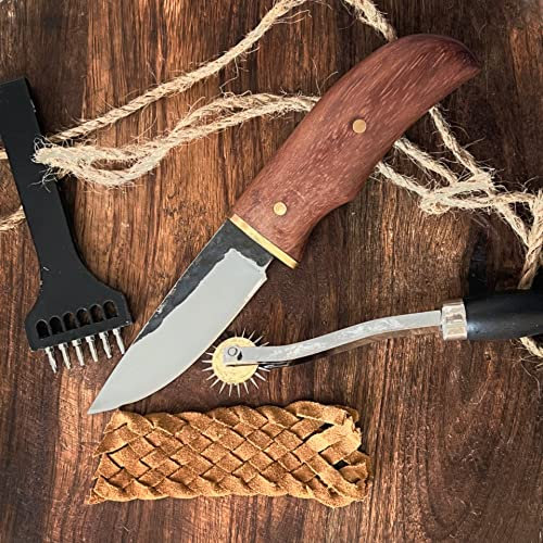 Oldpard Traditionelles festes Messer mit Lederscheidenabdeckung, Handwerker- und Campingmesser mit Griff aus Palisander, Outdoor, Angeln, Grillmesser, Überlebenswerkzeug