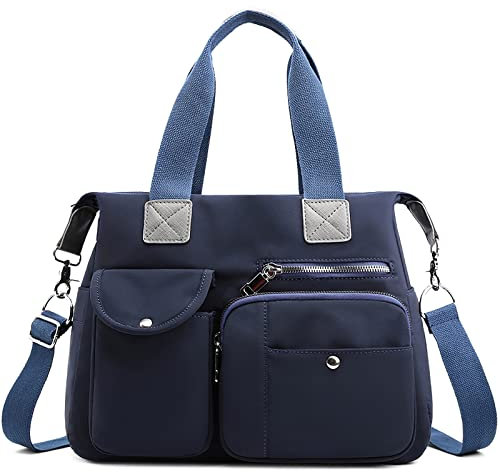 FORRICA Handtaschen Damen Umhängetasche Groß Schultertasche Frauen Weekender Tasche Oxford Tuch Wasserdicht Handtaschen Multi Taschen Arbeitstasche Blau