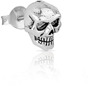 NKlaus Einzel Totenkopf Ohrstecker 9x7mm Gothic Skull 925 Sterling Silber Ketisch 4370