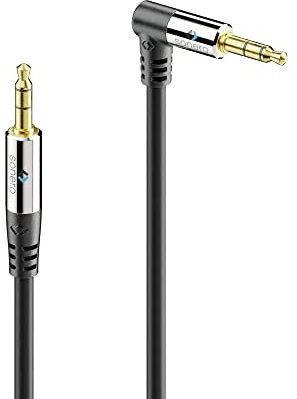 Sonero® premium câble audio avec 1x fiche 90°, jack 3,5 mm, 1,50 m, contacts plaqués or, noir