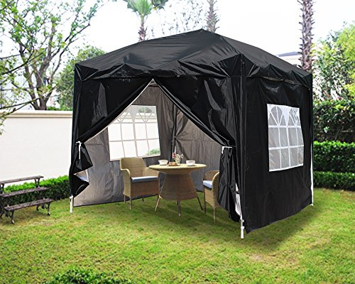 Green Bay 2m x 2m Black Pop-up Gazebo Marquee Canopy with 4 Side Panels and Carrybag