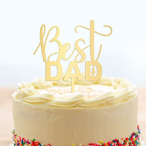 Happy Father's Day Cake Toppers Fathers Day Cake Decoration Mirrored Gold Acrylic Cake Toppers Best Papa Ever Dad Decorative Party Cake Decoration for Father's Day