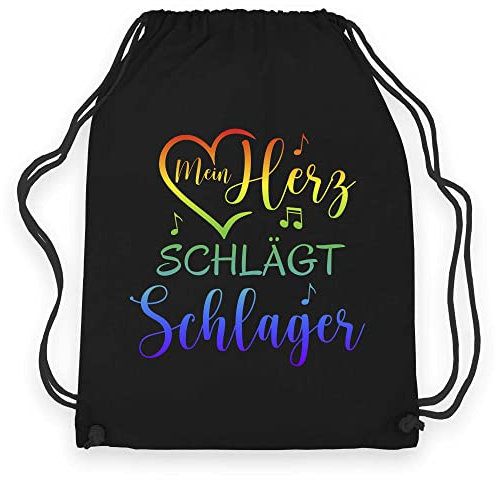 wowshirt Turnbeutel Gymsack Mein Herz Schlägt Schlager LGBT Homosexuell LGBTQ Schwul, Farbe:Black Black