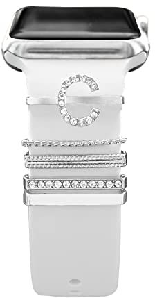 Anillos Decorativos de Diamantes Loops Compatibles con Apple Watch Bandas 38mm 40mm 41mm 42mm 44mm 45mm 49mm, Watch Correa Metal Charms Accesorios para iWatch Series 8 7 6 5 4 3 2 1 SE Ultra,Letra C