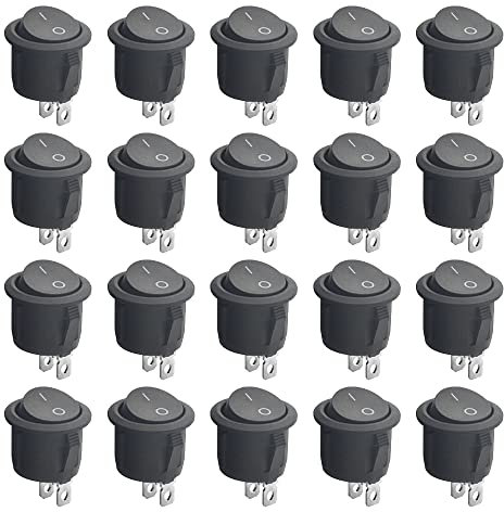 BGTXINGI Lot de 20 interrupteurs à bascule ronds à 2 broches SPST, Commutateurs, Micro Interrupteurs pour mini bateau AC 6 A125 V 10 A250 V avec fil pré-soudé pour voiture, bateau