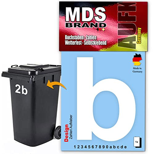 MDS Brand Design 15cm Buchstaben Aufkleber Selbstklebende Klebezahlen für Briefkasten, Mülltonne & Hausnummeren Aufkleber für Außen & Innen, D-15 (b, Weiß)