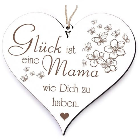 Mama Holz Deko Herz - Glück ist eine Mama wie dich zu haben+ Anhänger Beste Mama der Welt - Mutter Mami Weihnachten Geburtstag Muttertag Vintage Holzschild Holzherzen