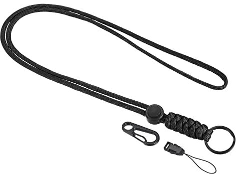 PATIKIL Paracord Lanyard 20.5 Inch, Necklace Keychain Cord Metal Clasp Hook Ring Strap for Keys Whistle ID Card Badge Holder, Black