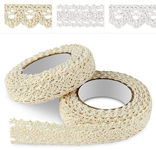 ASTARON Spitzenband Selbstklebend, beiges Spitzenband, Vintage-Dekoband, Spitzenband, für Handwerk, Hochzeit, Dekoration, Scrapbooking, Geschenkbox