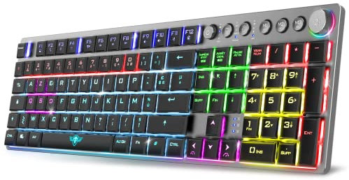 Spirit Of Gamer XPERT K1500, Clavier Gamer Mecanique sans Fil & Bluetooth RGB, Touches 100% Anti-Ghosting Switch Red, Gaming Keyboard en Aluminum Azerty Français, Compatible Mac, iOS, Android & PC