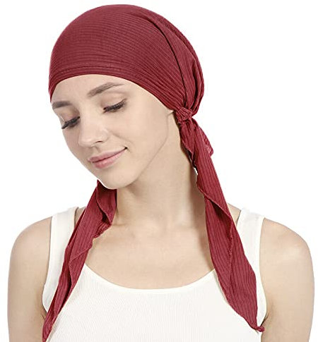 Damen Turban Kappen Hijab Kopftuch Kopfbedeckung Haartuch Frauen, Islamische Kopfbedeckung Halstuch Beanie Cap Knot Mode Plissee Boho Turban Hut Mütze Kopfwickel Schlafmütze für Frauen (Rot)