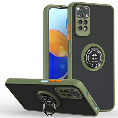 BORYA Funda para Xiaomi Redmi Note 12 Pro 4G, Antigolpes Suave Delgada Sedoso Translúcido Mate Silicona Carcasa TPU+PC Bumper Estuche, Magnético Soporte Caso, Ejercito Verde