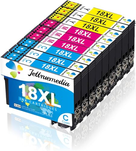 18XL Druckerpatronen Kompatibel für Epson Expression Home XP-322 XP-225 | 18 XL Patronen Multipack für XP-305 XP-412 XP-215 XP-205 XP-422 XP-315 XP-325 XP-415, 3 Cyan 3 Magenta 3 Gelb, 9er-Pack