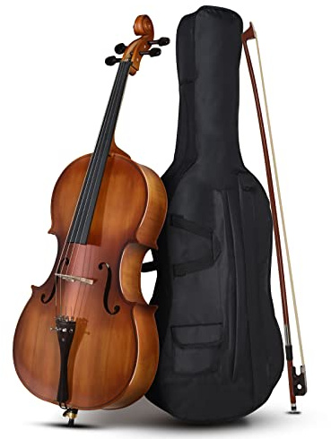 Ktaxon 4/4 Ebony Fitted Cello, Acoustic Cello Full Size cello with 7mm Padding Cello Case, Extra String, Bridge, Bow and Rosin for Beginner Adult(Matte)