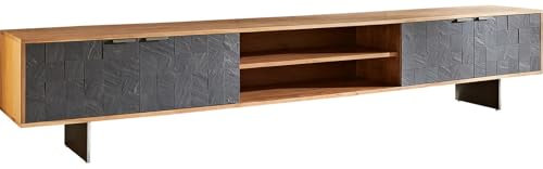 TV-Board Teele Akazie Natur Schiefer 240 cm 4 Türen Fuß schwebend Edelstahl