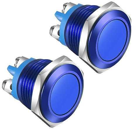 Gebildet 2pcs 16MM Interruptor de Botón Momentáneo IP65 Carcasa de Aleación de Aluminio Resistente al agua 3A/12V 24V 36 DC 110V 250VAC 1NO Terminal de Tornillo SPST (carcasa azul)