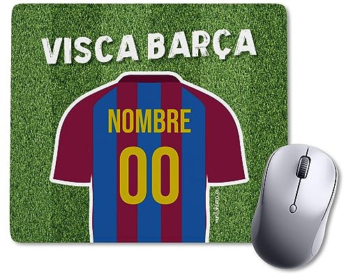mundohuevo Alfombrilla de Raton para Ordenador Personalizada con Texto. Barcelona. Regalo Equipo de Futbol. Pon el Nombre y Numero Que Quieras.