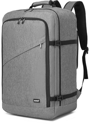 KONO Handgepäck Rucksack 55x35x20cm Reiserucksack Handgepäck Flugzeug Rucksack mit Vielen Fächern, Leichtgewicht Rucksack Herren Damen für Business Schule und Reise, 40Liter, Grau