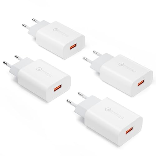 4 Stück USB Ladegerät Stecker, 18W Schnellladegerät Netzteil Ladeadapter für Samsung Galaxy A17 A16 A15 A13 A57 A56 A54 A53 S10 S20 S21 S22 S23 Ultra Note 9 8 Z Flip 7 6 5 und weitere Smartphones