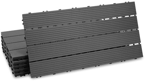 Fiqops 24 Stück WPC Terrassenfliesen, 30x60 cm Balkon Bodenfliese,Gartenfliesen mit Klick-System,Terrassendielen Balkonfliesen Klickfliesen,Terrassendielen Wasserfest für Terrasse,für 4m² Anthrazit