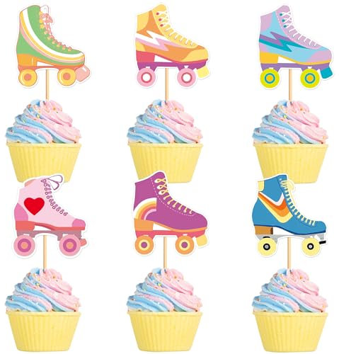 Blumomon 24 Stück Doppelseitiges Rollschuhlaufen Cupcake Toppers - Thema Bachelorette Geburtstag Party Kuchen Dekorationen Zubehör