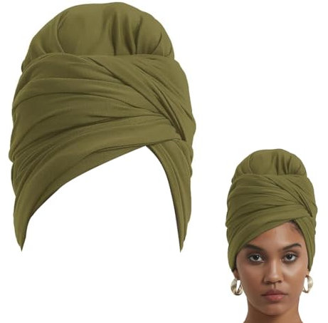 Stretch Jersey Turban Head Wrap Strick Headwraps, Turban-Kopfwickel für afrikanische Frauen, Kopfwickel, Haarschal, Schal, Hijab, Kopftuch, Haarschmuck, Olivgrün