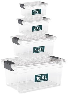 uandu Aufbewahrungsbox mit deckel groß, 4er Set BPA Frei Kunststoff, Aufbewahrungsboxen mit deckel, Plastikbox, Plastic Storage box, Stapelbar - 1.75L+3.2L+6.25L+10.5L