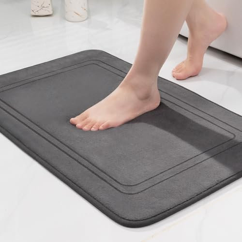 chakme Tapis de Bain en Mousse à mémoire de Forme - Tapis Salle de Bain Absorbant - Tapis de Bain Antidérapant - pour Salle de Bain et Salon - 50 x 80 cm - Gris foncé
