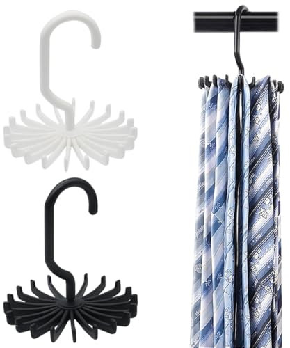 CPJJ 2PCS portacravatte da armadio porta cravatte armadio porta cravatte porta cinture porta Organizzatore Girevole da Armadio per Cravatte e Cinture, Nero e Bianco - Appendiabiti Multifunzionale
