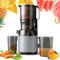Slow Masticating Juicer Cold Press Juicer W/Extra Large 130mm Wide Feed Chute | 250w Electric Slow Juicer Machine Fit Whole Fruits Vegetables, High Juice Yield, Easy to Clean with Brush,Grey