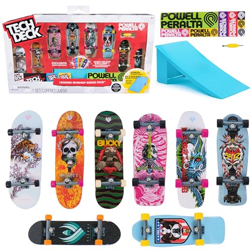 Tech Deck, Powell Peralta Legends SK8Shop Bonus Pack mit Rampe, personalisierbares Mini-Skateboard, Spielzeug für Kinder ab 6 Jahren