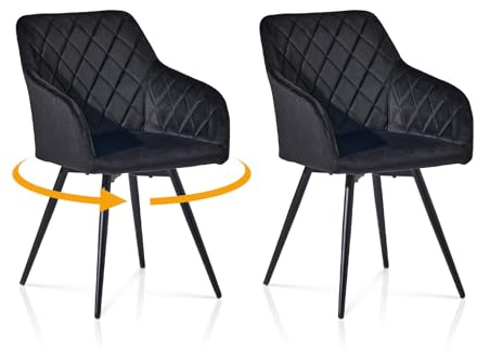 TUKAILAI Esszimmerstühle Drehbar 2er Set Samt, Schwarz | Drehstuhle Esszimmer, mit Armlehnen, Rückenlehne, Metallbeine,Küchenstuhle,für Wohnzimmer Küche Schlafzimmer