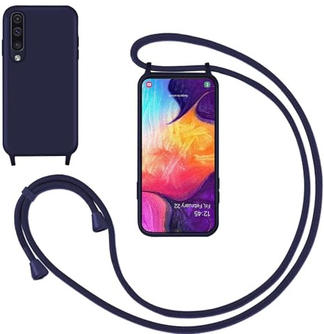 GoodcAcy Handyband für Samsung Galaxy A70 Hülle mit Band,Blau | Kameraschutz und Bildschirmschutz,Flüssig Silikon Necklace Handyhülle Schnur Schutzhülle Case für Umhängen Case mit Kordel
