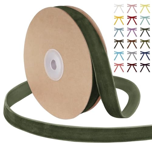 Uiopa Samtband Armeegrün 20mm Breit, 9m Geschenkband Samt Band, Schleifenband Armeegrün Ribbon Dekoband für Geschenkverpackung, Kränze, Hochzeit, Party, DIY Handwerk