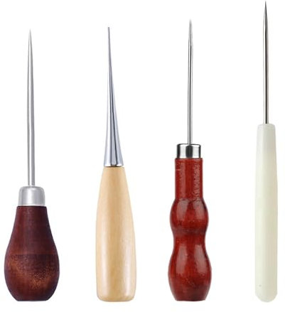 EUYKQNOI 4 Pezzi Punteruolo per Legno, Punteruolo, Punteruolo per Pelle Strumento, Punteruolo in Pelle, Punteruolo per Carta, Punteruolo da Cucito in Pelle Fatto a Mano