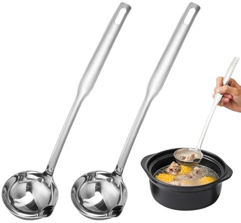 2 Stück Abschäumer Löffel 32cm Edelstahl Suppenkelle Fetttrenner Fettabschöpfer Kelle Suppenlöffel Öl Suppen Trennen mit Langem Zum Servieren und Schöpfen