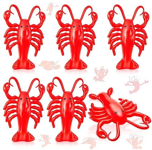 Juexica Lot de 6 homards gonflables de 50,8 cm - Décorations de fête - Évrevisses - Animaux aquatiques - Homards - Anniversaire - Plage - Piscine à thème - Rouge