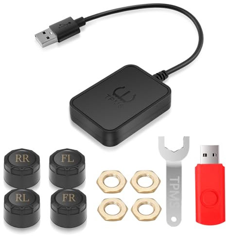 Avutrel TPMS Reifendruckkontrollsystem 0-8bar Reifendruck Monitor mit USB-Ladung, 4 Reifendrucksensor, Android Navigation Display KompatibilitäT, Universal-Tool für Autos Caravans Wohnmobil Wohnwagen