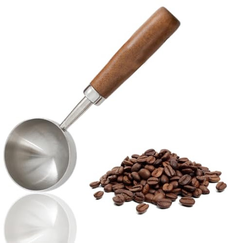 WeddHuis Cucchiaio dosatore caffè, 1 pezzo, porzionatore di gelato con manico in noce, in acciaio inossidabile 304, di legno da cucina per espresso, utensile, misurino (Capacità di 15 ml) (Argento)