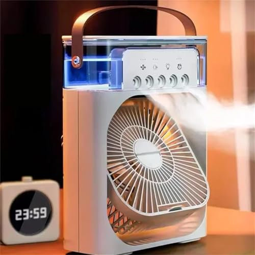 Portable Fan Air Conditioners USB Electric Fan LED Night Light Water Mist Fun 3 In 1 Air Humidifie For Home,White,White