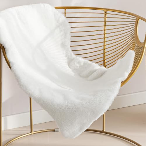 Sonive Kunstfell Teppich Stuhlauflage 50×80 cm Weich Faux Fell Weiß | Waschbare Sitzauflage für Kinderzimmer Wohnzimmer Schlafzimmer Esszimmer