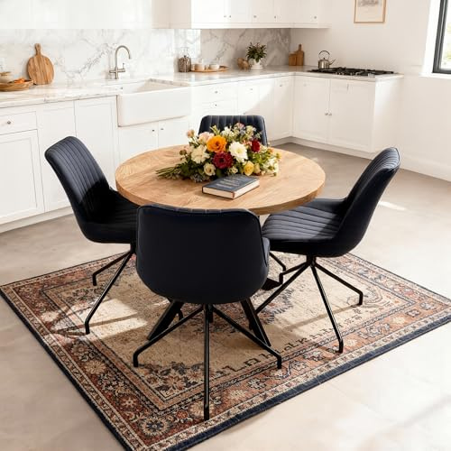 NORDICANA Esstisch mit 4 Stühlen Set, 95cm Runder Esstisch und 4 Esszimmerstühle Drehbar, Essgruppe 5-Teilig, Küchentisch mit Stühlen, für Küche, Büro, Wohnzimmer, Balkon, Restaurant (Schwarz)