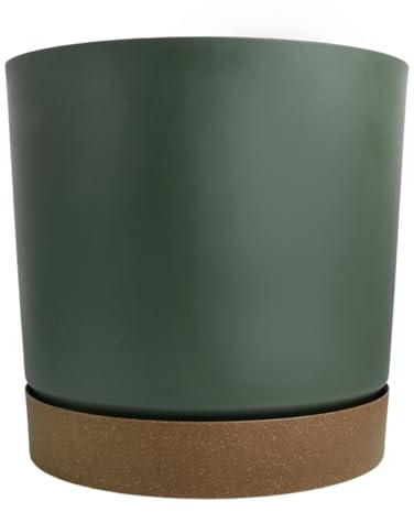 Flower Pot Planter with Saucer Two Tone Matt Modern Decor Plastic Modern Cylindrical Planter with Drainage Holes Lightweight & Weather-Resistant Indoor & Outdoor (Pine Green, 35L (D390mm x H375mm))