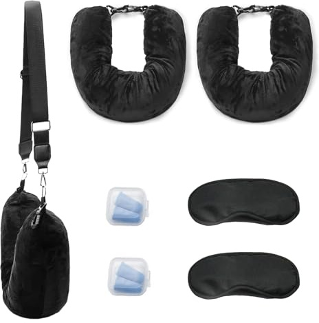 Vyranut Cuscino Cervicale da Viaggio da Riempire con Vestiti (Set da 6) – Cuscino da Viaggio con Mascherina in Seta – Kit da Viaggio per Aereo/Auto