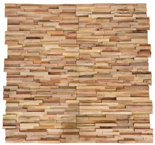 3D-Wandverkleidungsplatten 1,01 m², Verwittertes Massives Teakholz, Einfache Installation für DIY-Projekte, Rustikaler Look (56 x 20 x 2 cm)