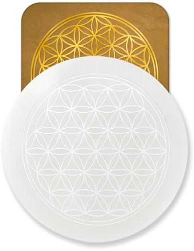 Disque Fleur de Vie en Sélénite & Carte Dorée Fleur de Vie pour Recharger les Pierres et Cristaux, Idéal pour Méditation, Reiki, Chakras, Décoration, Cadeau Spirituel (10cm)