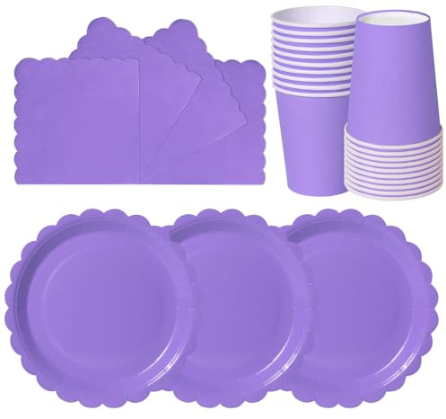 hailstones Violet Clair 72 Pièces Vaisselle en Papier pour Anniversaire Enfants : Assiettes, Gobelets, Serviettes - 24 Invités