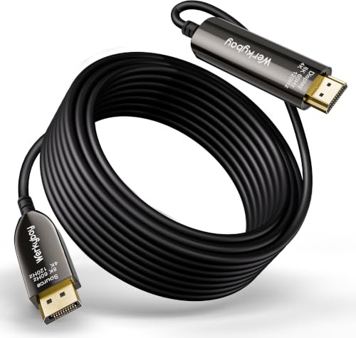 Werkybay 10m Cable de Fibra óptico Activo Displayport a HDMI 2.1, 8K@60Hz/4K@120Hz DP a HDMI Fiber Optical Cable (AOC), HDR/HDCP2.3 Unidireccional für HDTV, Ordenador Portátil, Proyector, Monitor